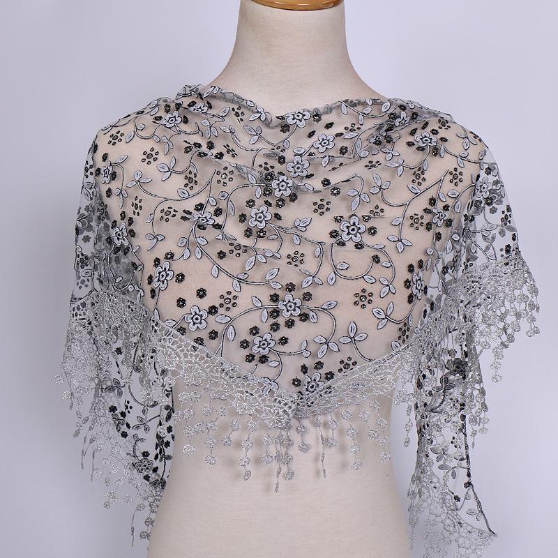 Sciarpa a scialle triangolare con stampa floreale, moda donna per primavera e autunno