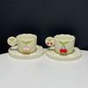 Japanese Hand-Painted Three-Dimensional Cherry Ceramic Cup And Saucer Cute Creative Home Coffee Cup And Saucer Set Personalized Birthday Gift