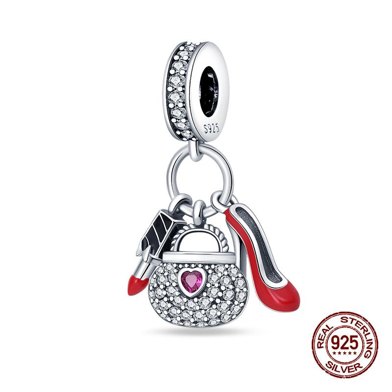 100% Copper Strawberry Lipstick Ladybird China Red Charms Beads Fitoriginal Bracelets For Women Diy Jewellery