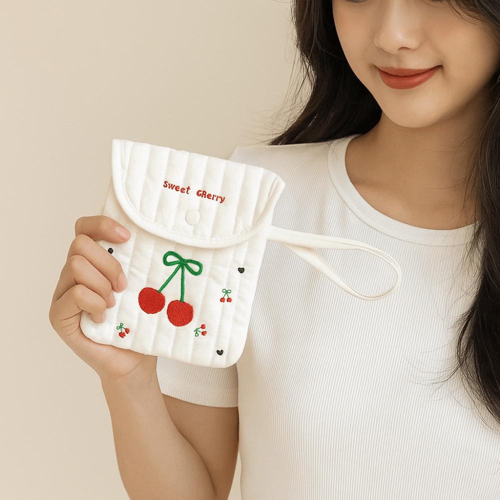 Square Embroidery Cherry Cosmetic Bag Cat Small Storage Bag Sanitary Napkin Storage Bag  Travel
