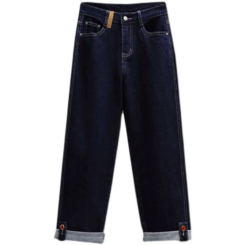 

GMXIA Women s Cut Label Large-sized Stretch Jeans, Wide-leg, Straight-cut, Slimming, Flared Nine-inch Pants, Trendy XXXXXL темно-синий