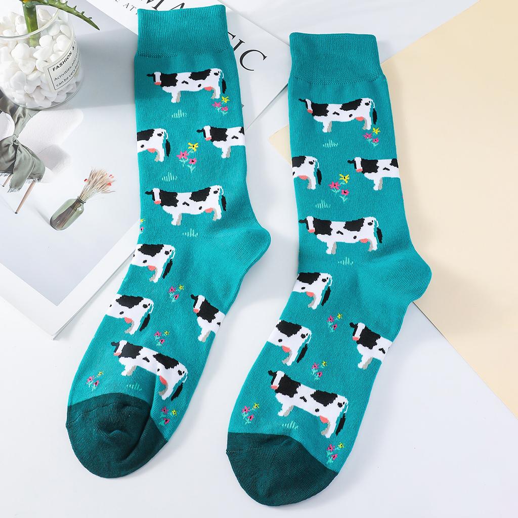 1 Paar Damen Zebra Biene Igel Kuh Muster Cartoon Lustige Socken Tierdruck Mode Lässig Bunt Kniehohe Baumwollsocken