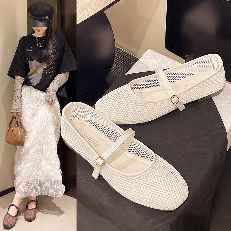 Fashion Women's Flat Shoes Spring New Round Head Shallow Mouth Mesh Cloth Breathable Word with Anti-slip Wear-resistant Single Shoes