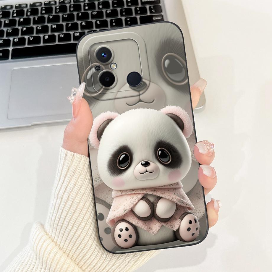 For Xiaomi Redmi 12C 11A 4G Phone Case Redmi 12 4G Poco C55 Back Cover Soft Liquid Silicone Pnada Rabbit Flower Cute Fundas