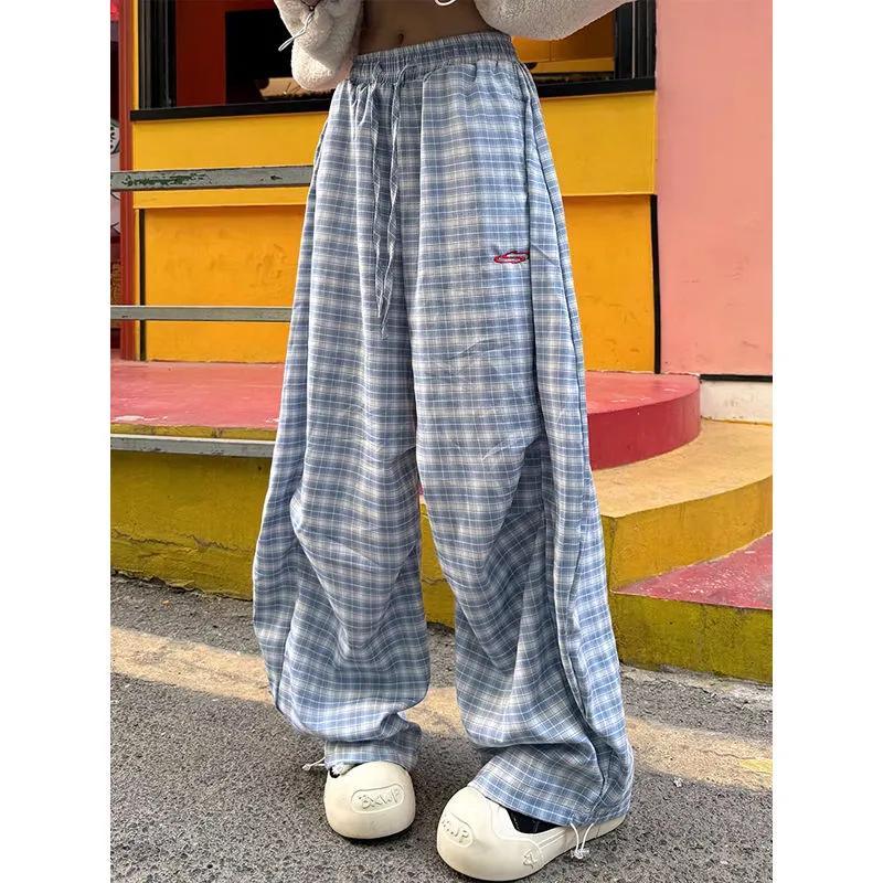 Pantalones de chándal informales de cintura alta estilo Harajuku vintage azul para mujer, estilo Y2K, ideales para primavera y otoño.