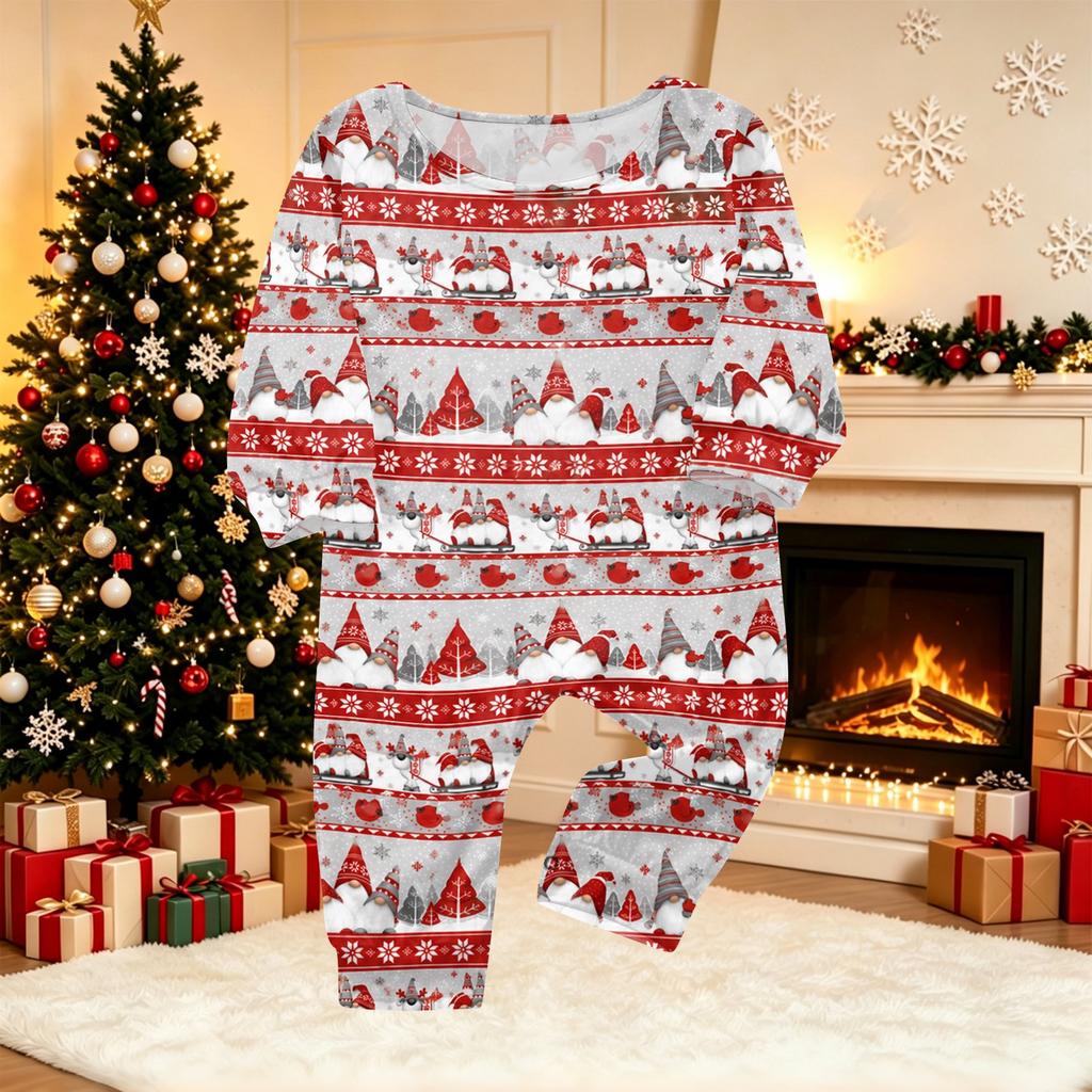 Parent-Child Christmas Print Pajama Set, Comfortable Long Sleeve Top and Pants Loungewear for Family