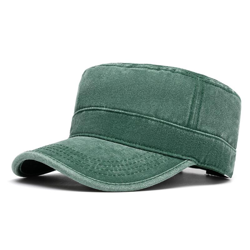 Men s Washed Distressed Cotton Flat Top Military Cap - Spring/Autumn Outdoor European & American Sun Hat Adjustable