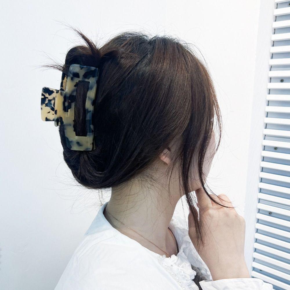 French Style Rectangular Hollow Hair Claw Colorful Shark Clip Acetic Acid Hair Clip  Travel