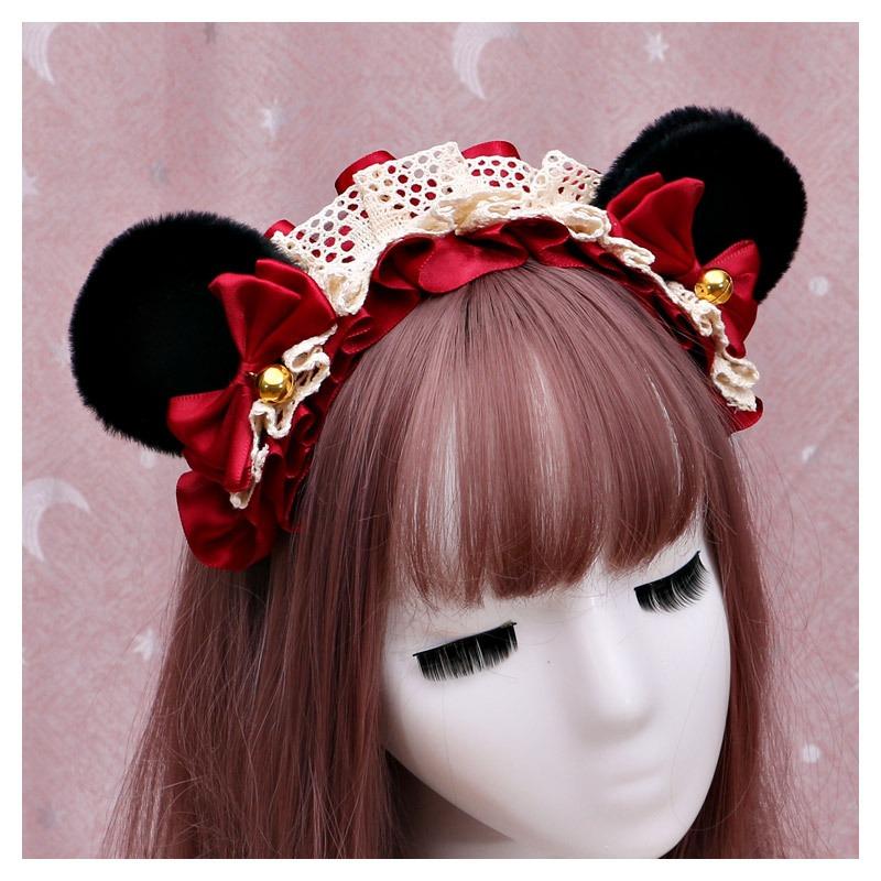 A handmade olita animal ear headband, Lolita jewelry, lace bear ear headband.