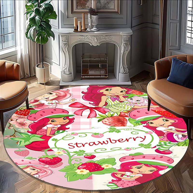 1pc Strawberry Princess4 Print Round Carpet Chair Round Carpet Suitable for Bedroom Living Room Home Decorative Carpet