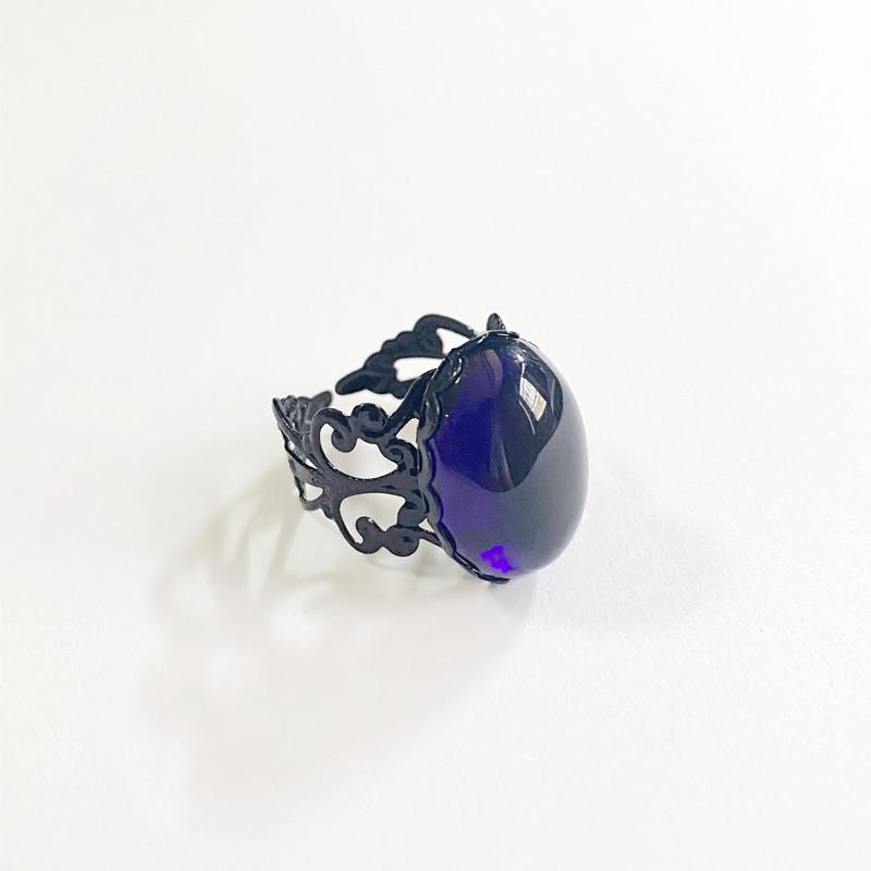 

Classic Retro Geometry Oval Egg Surface Colored Imitation Gemstones Opening Rings for Women Fashion Gothic Halloween Jewelry resizable чорний