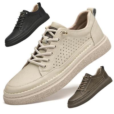 Men's Cowhide Retro Lace-up Summer Board Shoes - Breathable, Trendy, Casual
