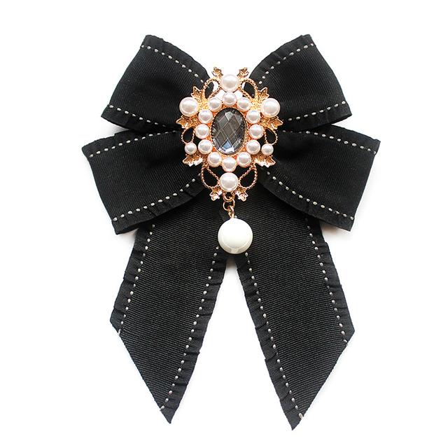 New Female Unisex Bow Tie Brooches For Women Pearl Crystal Pendant Collar Pin Shirt Clothes Necktie Bowknot Suit Accessories