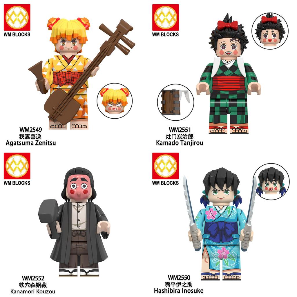 Wm6162 Anime Series Demon Slayer Mouth Flat Yin And Izumi Zhenmen Tanjiro Figurine Building Blocks