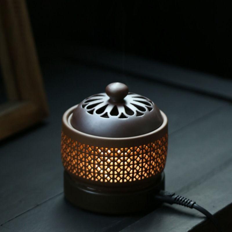 Plug-in 110V/220V Electronic Incense Burner Ceramic Household Night Light Timing Adjustable Temperature Essential Oil Lamp