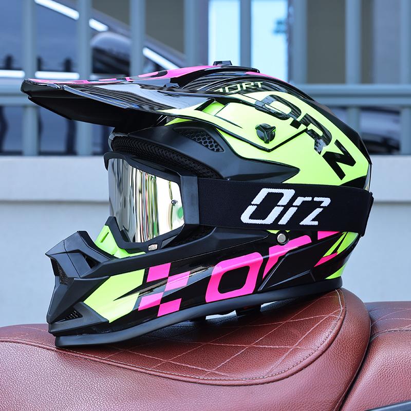 ORZ-F16-DOT Approved Off Road Motocross Helmet with Goggles, High Strength ABS Lightweight Shockproof All Terrain Safety Gear