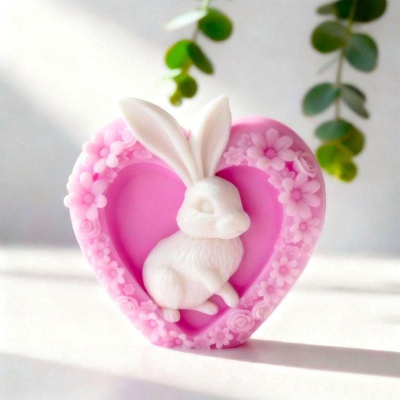 Heart Rabbit Silicone Molds for Candle Soap Chocolate Cake Decoration Multipurpose Silicone Candle Mould for Epoxy Resin