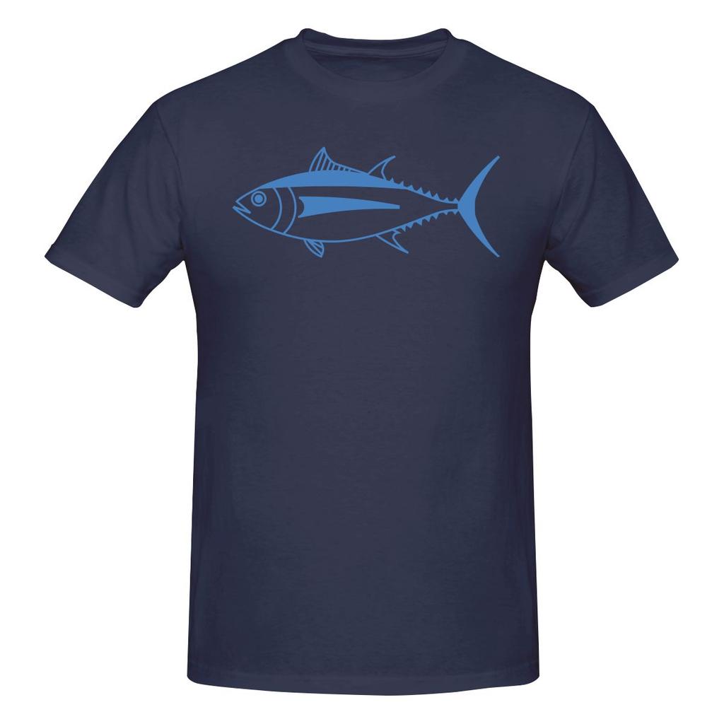 Cute Albacore Tuna Fish In Aegean Blue And White Straight Leg Tshirt Minimalist Commuting Classic Colors Tees