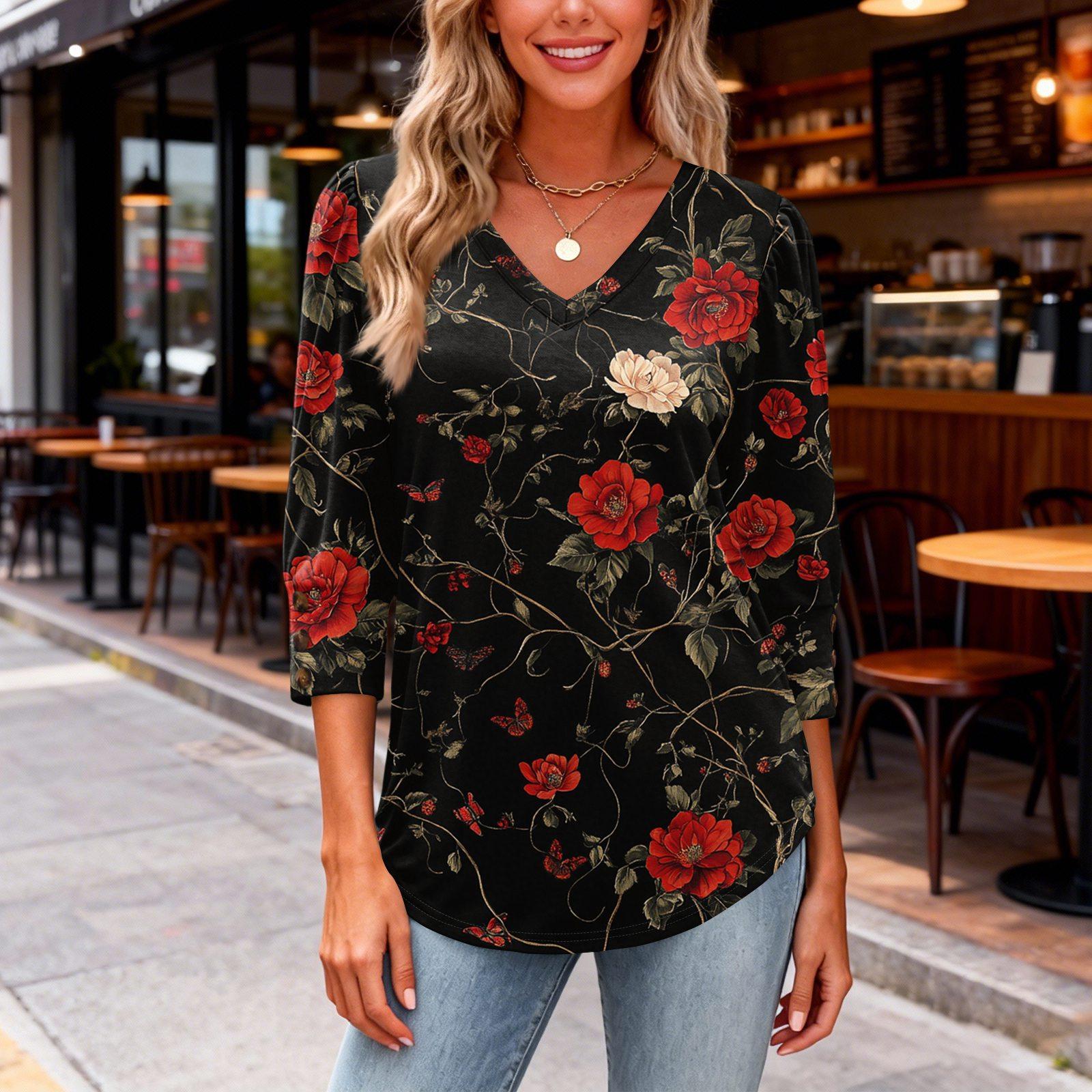 

Women s Fashion, Casual And Retro V,neck Top S червоний