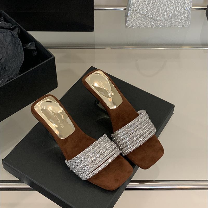 Rhinestones with sandals for women, new high-heeled suede temperament wedge-heeled cool slippers
