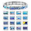 Fashion Blue Series Seaside Scenery Seawave Sailing Italian Charm Links Fit 9mm Stainless Steel Bracelet Jewelry DIY Making