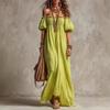 European and American New One-word Shoulder Sexy Cute Backless Lazy Bubble Sleeve Dress Loose and Elegant Long Dress Women