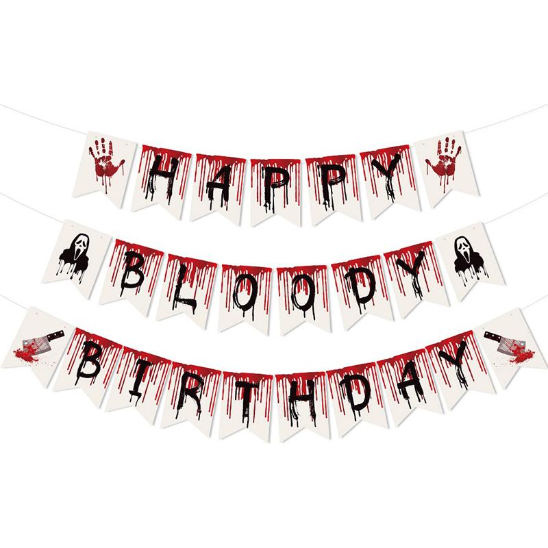 1 Set Happy Birthday Garland with Blood Home Hanging Decorations Party Supplies Halloween Birthday Banner Halloween