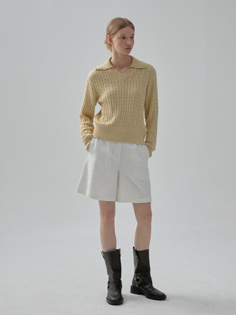 Mouth Cotton One-Pleat Bermuda (Off-White)