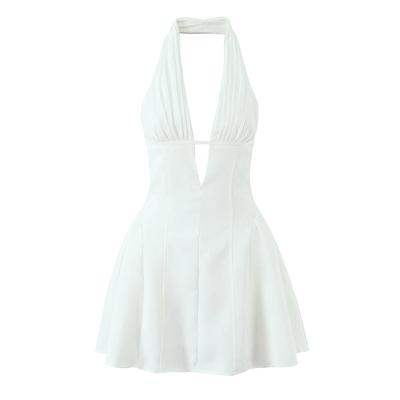 2025 Retro Halter Deep V-Neck Mini Dress - Sexy, Slim Fit with Open Back