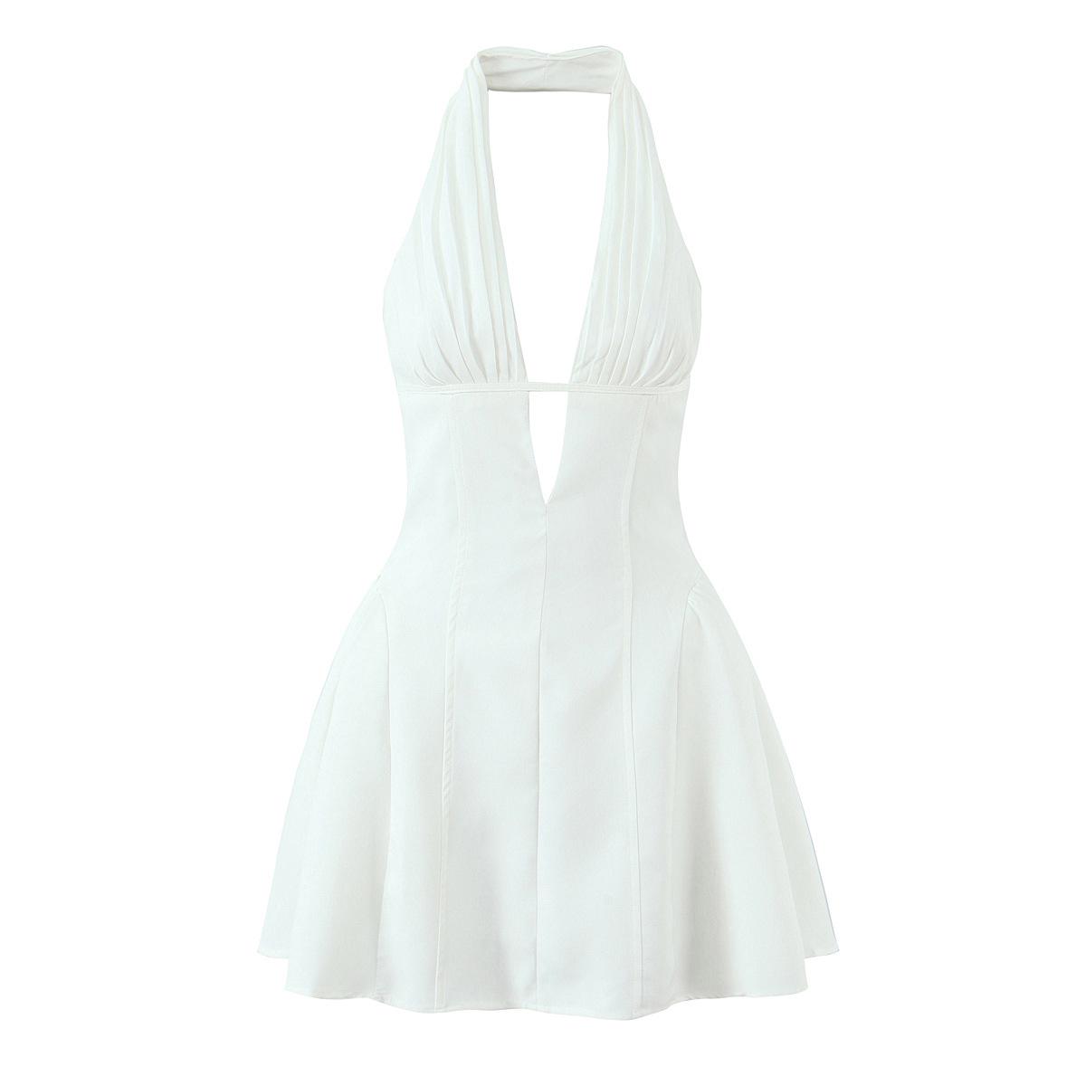 

2025 Retro Halter Deep V-Neck Mini Dress - Sexy, Slim Fit with Open Back Large білий