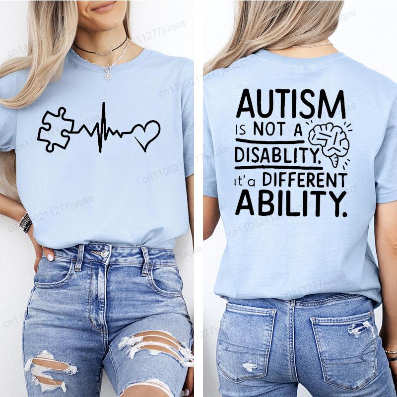 

Women Autism It s Not A Disability It s A Different Ability Fashion Casual Short Sleeve T-shirt Graphic Tshirts Women T Shirts XXS