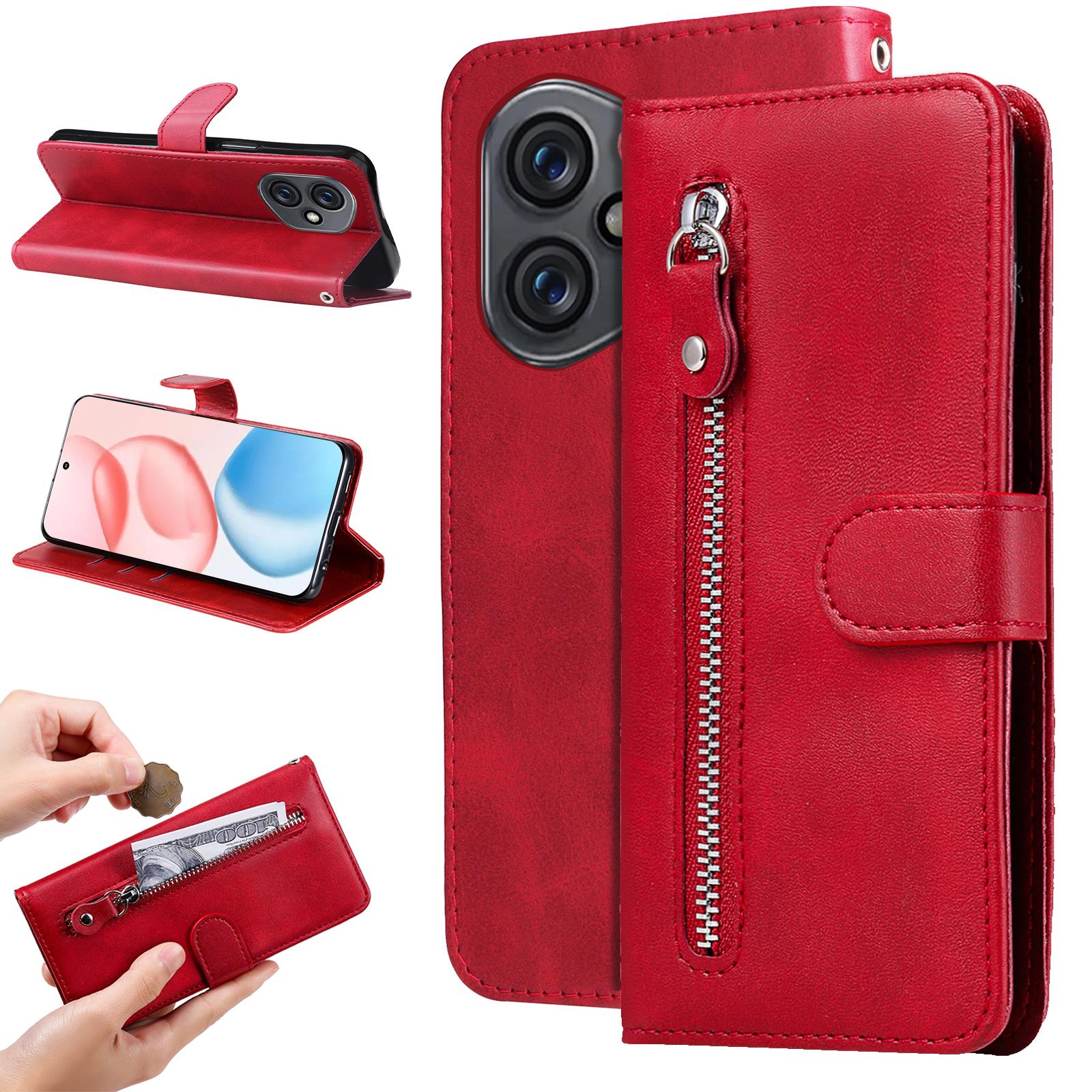 

For Honor 400 PU Leather Cases with Zipper Pocket Wallet Phone Cover Stand Pink