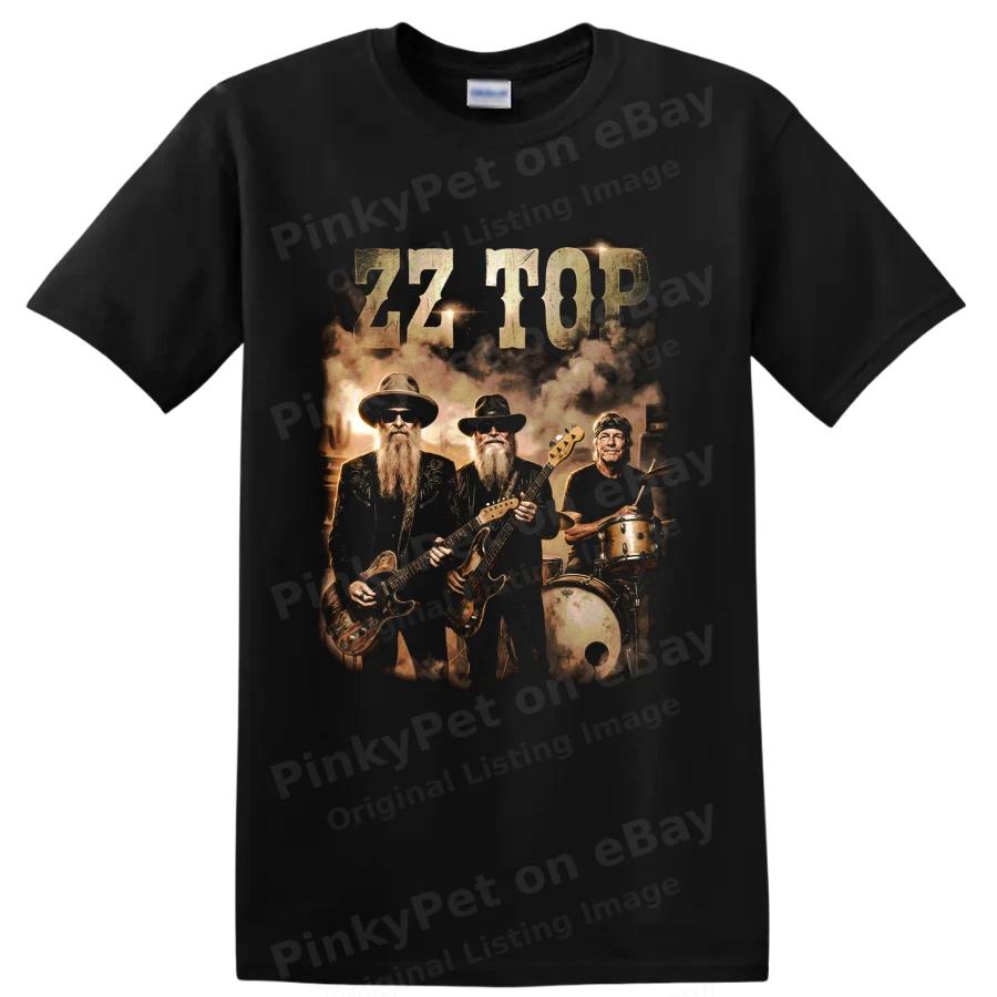 ZZ Top Rock Music T Shirt Classic Lineup Guitar Drums Vintage Concert Art Tee