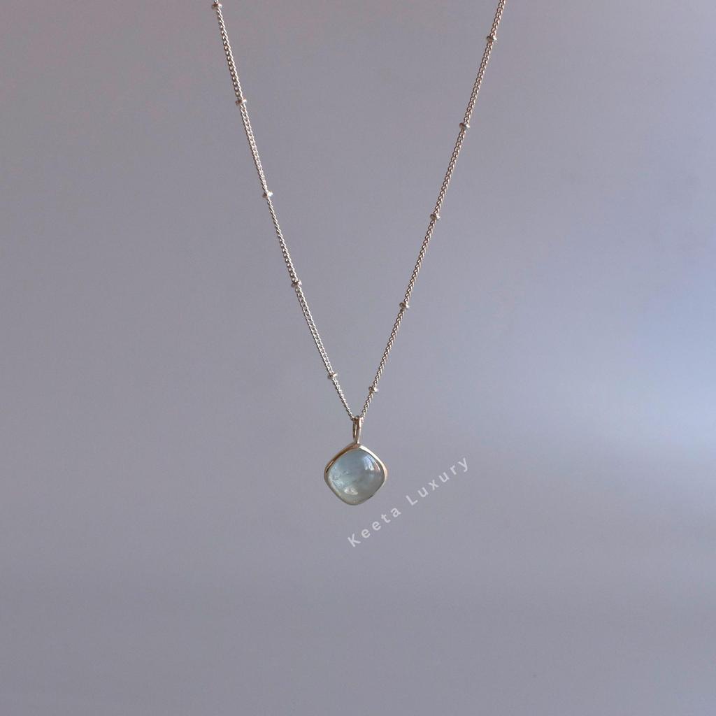 Natural Aquamarine basic necklace Sterling silver dainty everyday necklace for women Cushion-shaped Healing crystal jewelry for daily wear