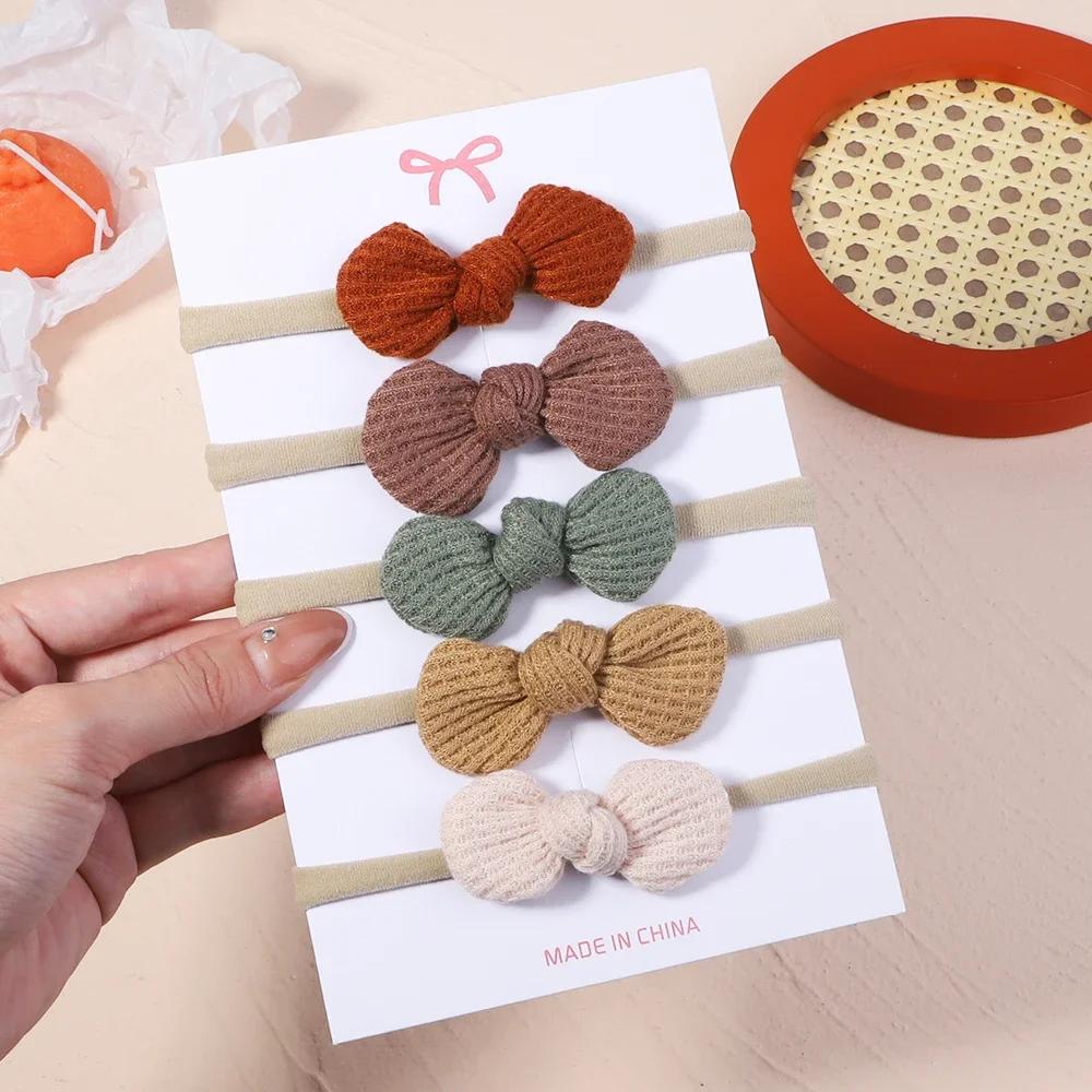 

5Pcs/Set Cotton Baby Bows Headband Nylon Headbands Hair Bands for Children Girls Soft Hairband Toddler Newborn Hair Accessories