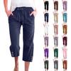 Spring Solid Color Cotton Linen Drawstring Cropped Pants