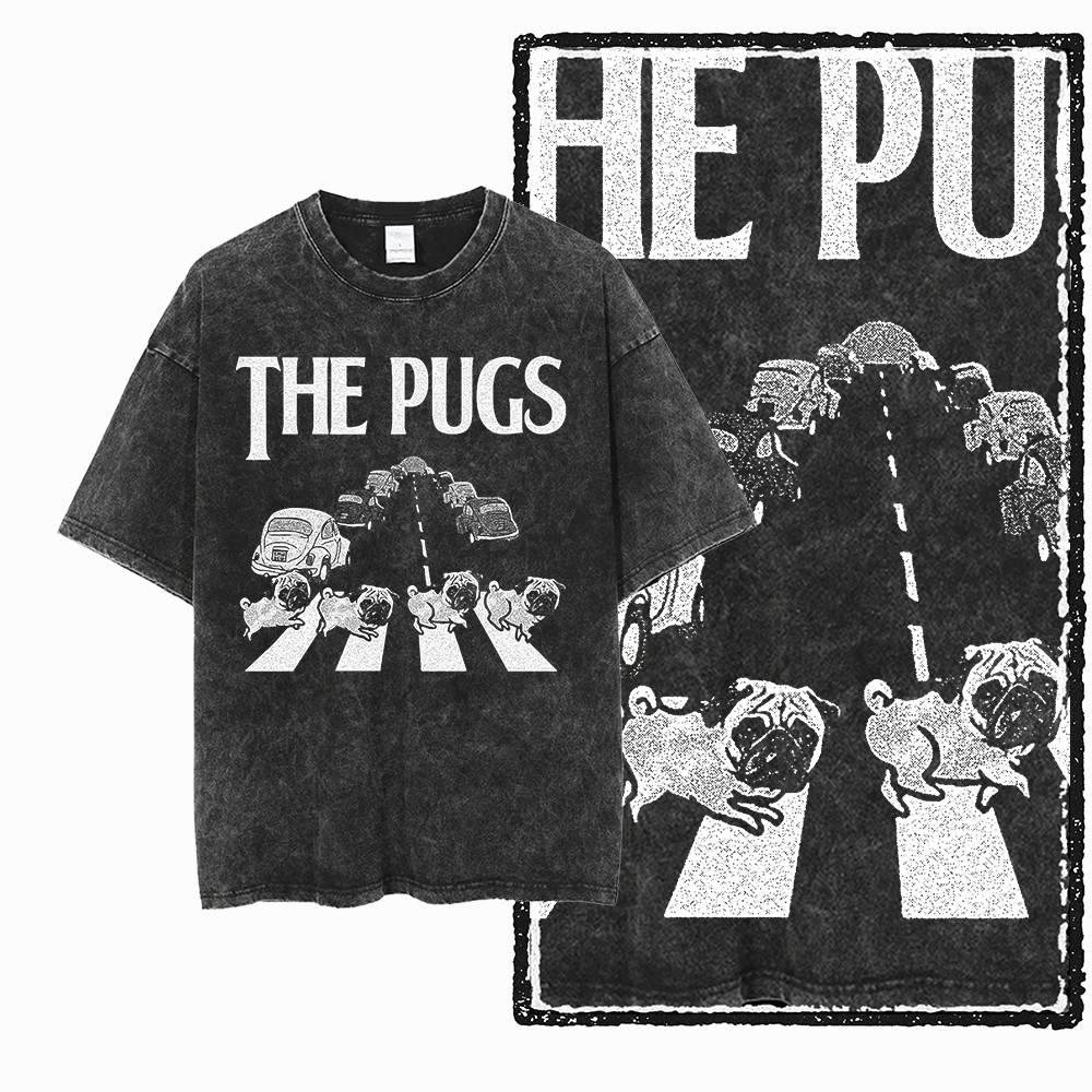 

G Acid Washed Black oneck Cotton Pug Dog Printed Unisexs Tshirt Streetwear Big Size Cool Unisexs Tee Tshirt S