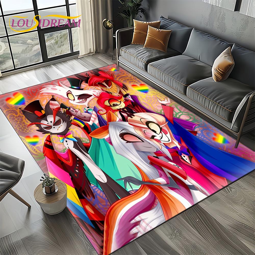 H-Hazbin Hotel Charlie Kreskówkowy Dywanik Dywan do Sypialni Salonu Dekoracja Domowa Sofa, Dekoracja do Zabawy dla Dzieci Mata Podłogowa Prezent
