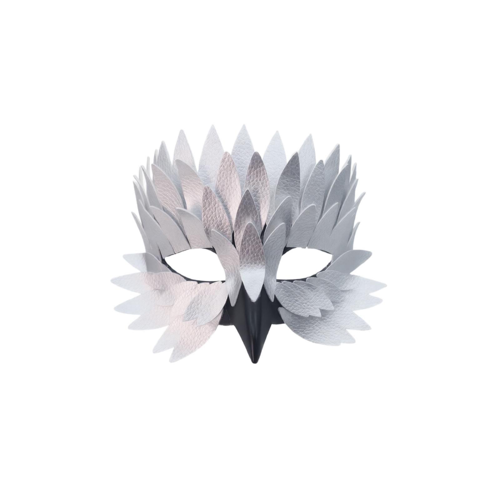 Halbmaske Vogel mit Federn für Halloween Kostümparty Maskenball One Size silber
