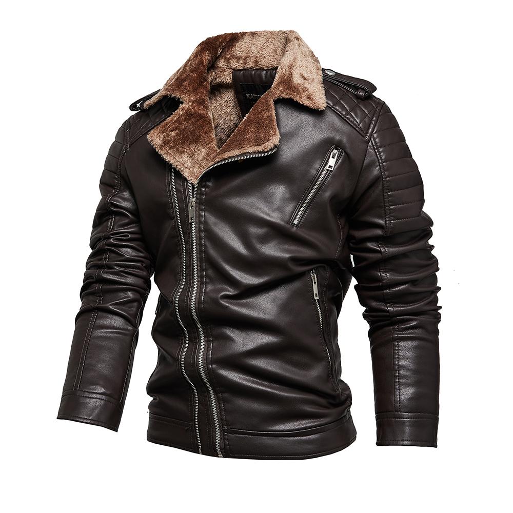 Men’s Faux Leather Jackets Fleece Lined Zipper Bomber Jacket Moto Biker Short Coat PU Motorcycle Racer Stylish Autumn Winter Outwear