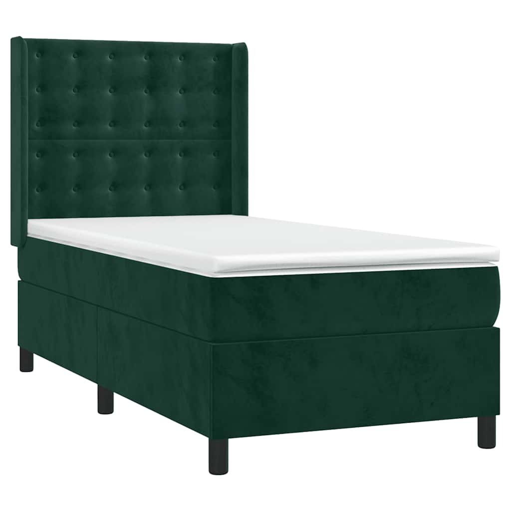 Box Spring Bed with Mattress Dark Green 90x190 cm Velvet
