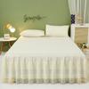 1pc Bed Skirt +2pcs Pillowcase King Queen Size Soft Sanding Fabric Bed Skirt Princess Romance Bedspread