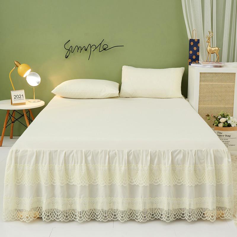 1pc Bed Skirt +2pcs Pillowcase King Queen Size Soft Sanding Fabric Bed Skirt Princess Romance Bedspread