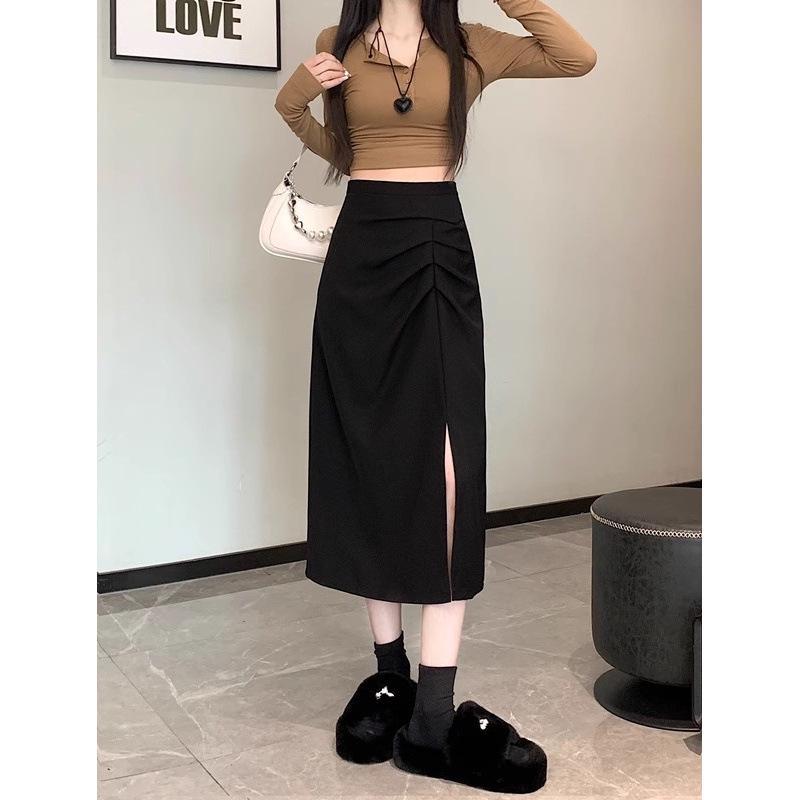 Jupe Midi fendue taille haute style français – Printemps/Été 2026 Coupe trapèze ajustée aux hanches pour femme petite taille