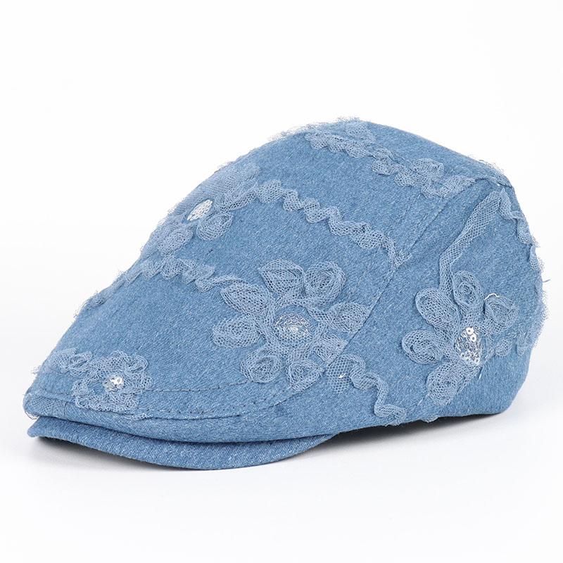 

Lace Denim Beret Women 2025 France boinas de mujer Spring Summer Women s Hat Newsboy Cap Vintage Peaky Blinders Denim Flat Hats 56-60cm темно-синього кольору
