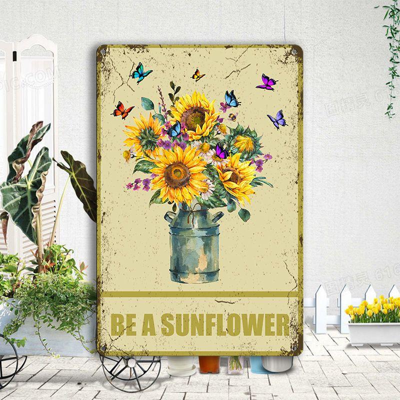 Bedroom Dormitory Wall Decoration Wrought Iron Hanging Painting Retro Sunflower Inspirational English Quotes Decorative Hanging Signboard