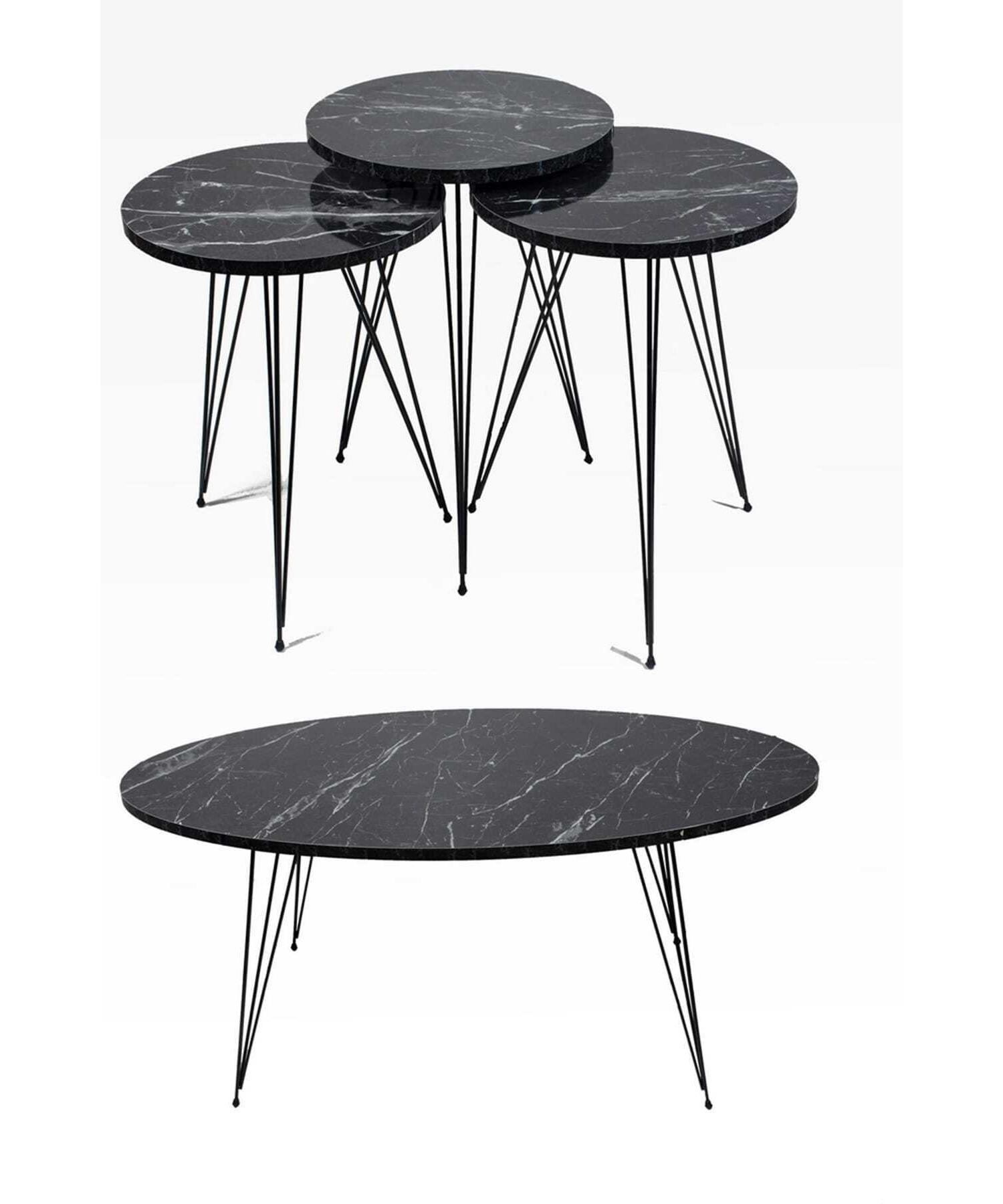 

Центральный стол и стол для гнездования Набор проволочных ножек Черный мраморный узор Эллипс