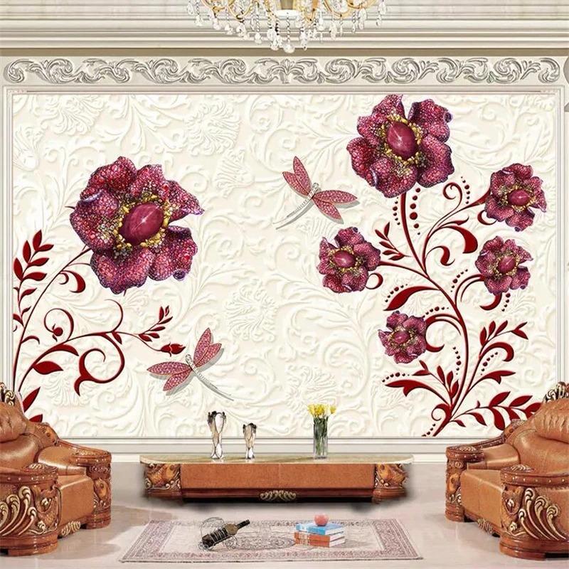 Tapete 3d Foto Wandbild Geprägte Linien Diamant Schmuck Blume Tapete Dekoration Malerei