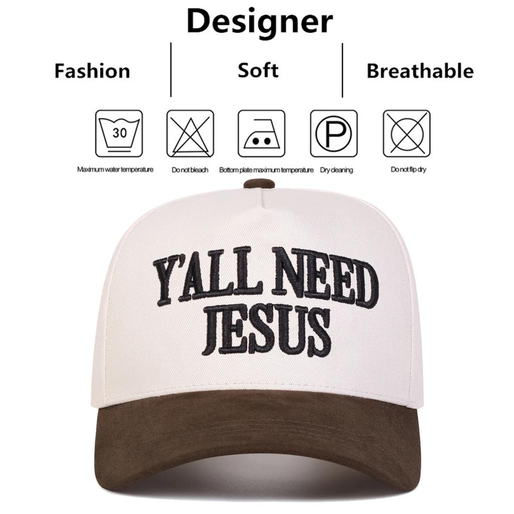 Unisex Y'ALL NEED JESUS Letter Embroidery Baseball Caps Spring Autumn Outdoor Adjustable Casual Hats Sunscreen Hat Sports Cap