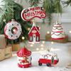 Red & White Painted Wooden House Christmas Ornaments: Car, Gift Cane, Donut, & Cloth Pendants